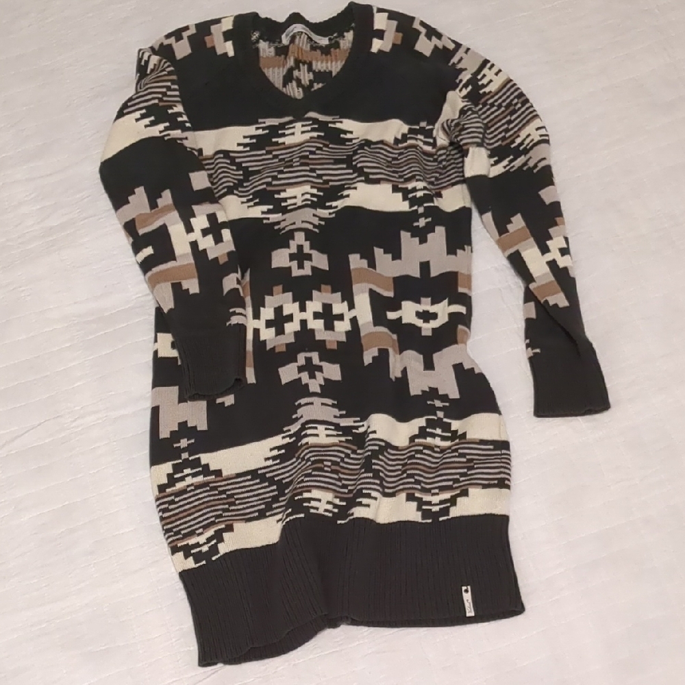 Woolrich Charcoal Green and Cream Southwestern Sweater Dress